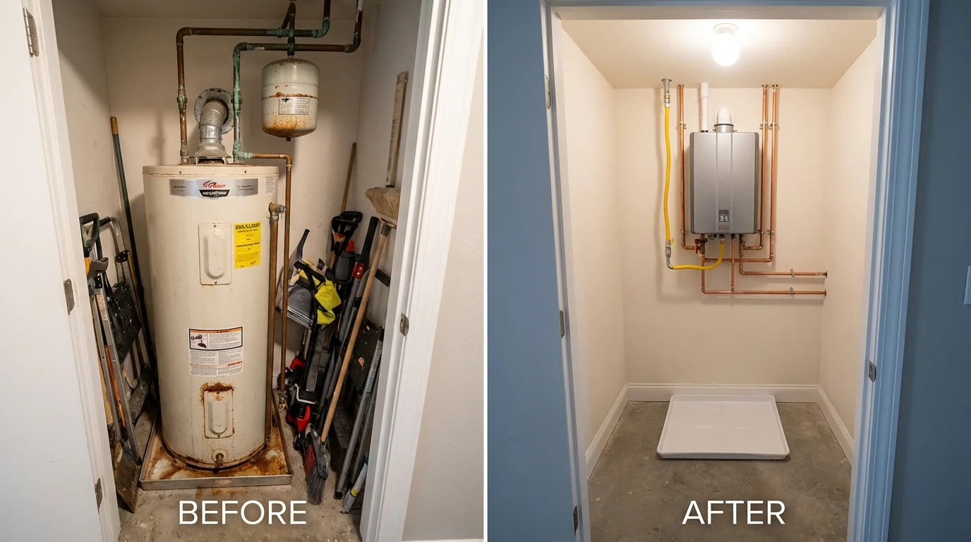 Tank water heater versus wall-mounted tankless unit comparison for Paris, ME homeowners